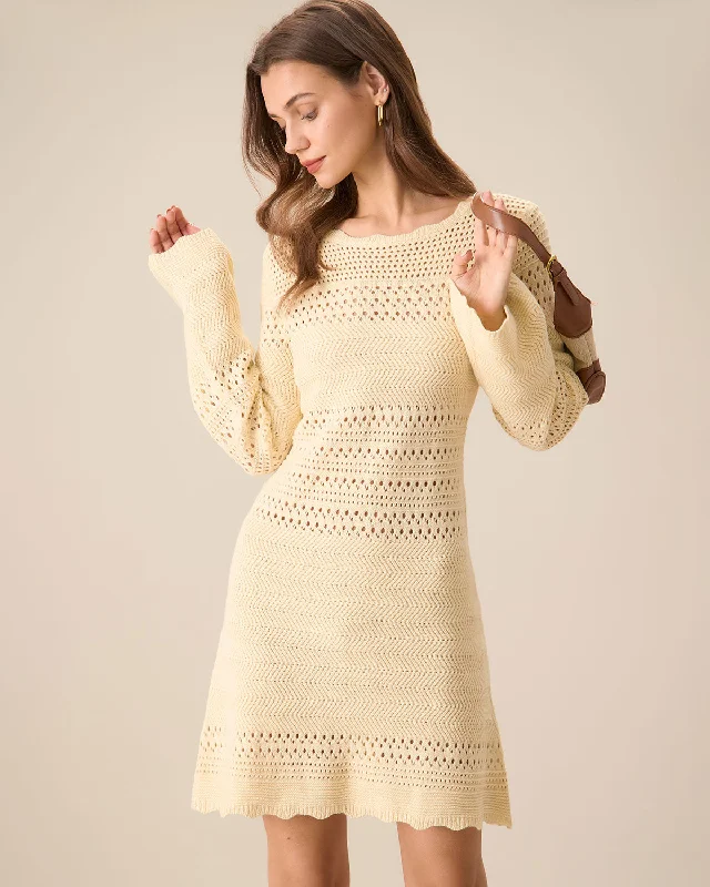 Sweaters worldwide chic-Women's Apricot Cutout Knitted Sweater Dress