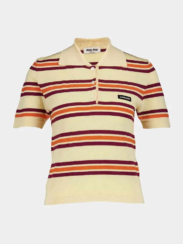 Women's clothing affordable range-Striped Silk-Cotton Polo Shirt