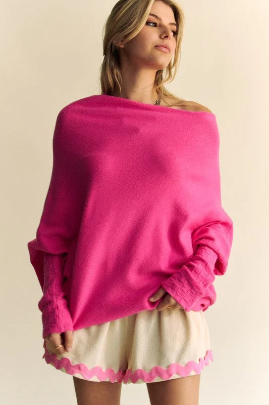 Sweaters breathable comfort-Davi & Dani Solid Color Batwing Sleeve Sweater