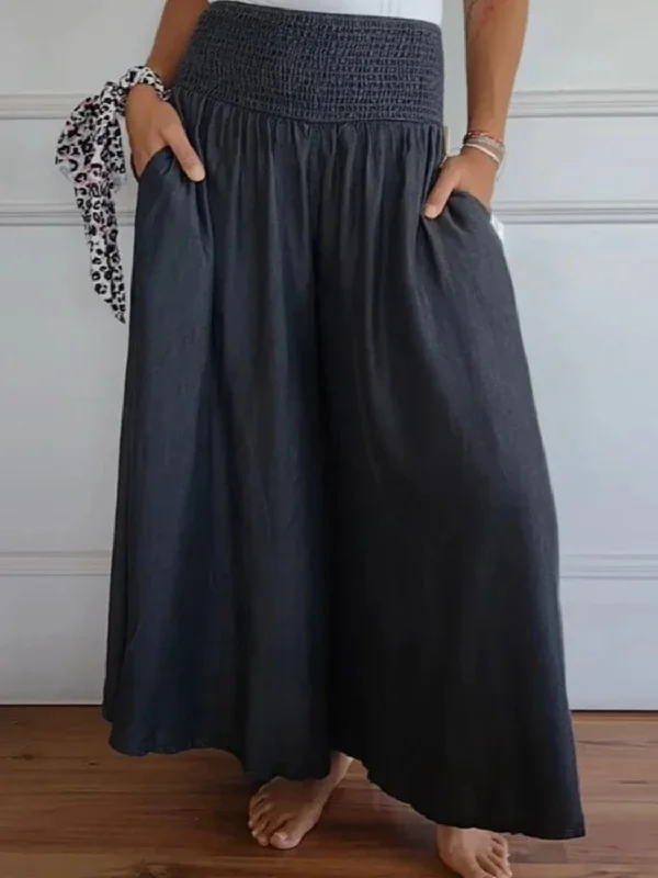 Bottoms for windy days-Full Size Smocked Wide Leg Pants with Pockets