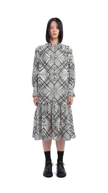 Classic lace dresses-Handcrafted Checker Printed Shirt Dress