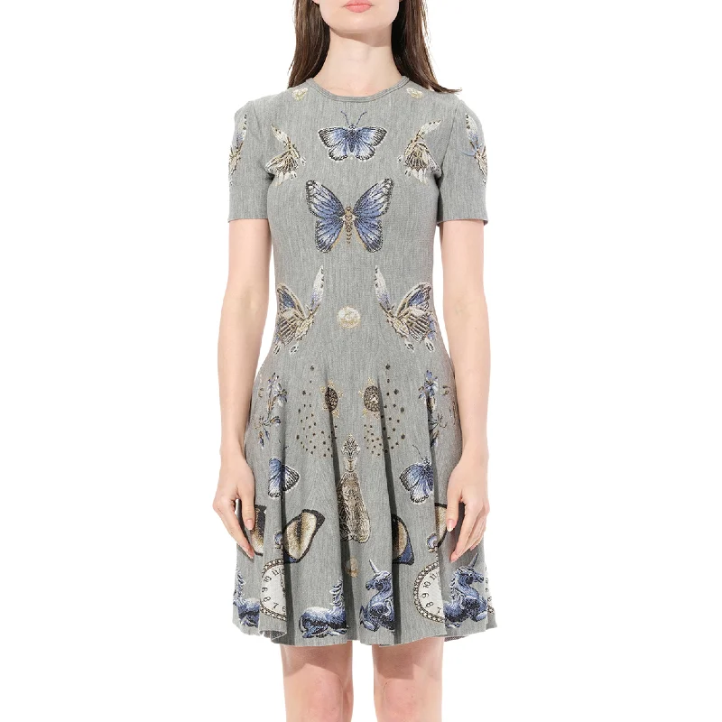 Smart shirt dresses-Mini Jacquard Butterfly Dress in Grey