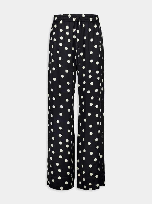 Women's clothing purple blouses-Polka Dot Wide-Leg Trousers