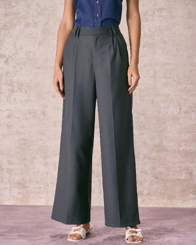 Bottoms with smooth-The Grey High Waisted Pleated Straight Pants