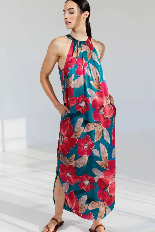 Warm velvet dresses-Go Silk Go Draped Over Halter Dress in South Pacific