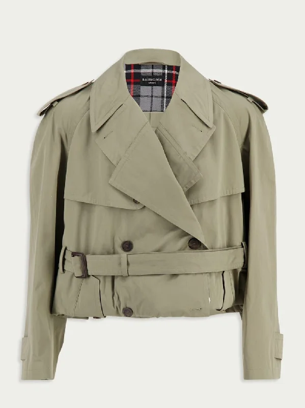 Women's clothing cropped tops-Folded Oversized Belted Cotton-Twill Trench Coat