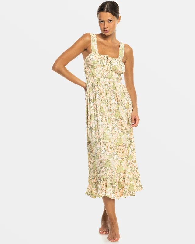 Casual summer dresses-Paradise Winds Midi Dress - Oil Green Wild Flower