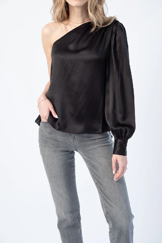 Kind Tops-Relaxed One Shoulder Top in Noir