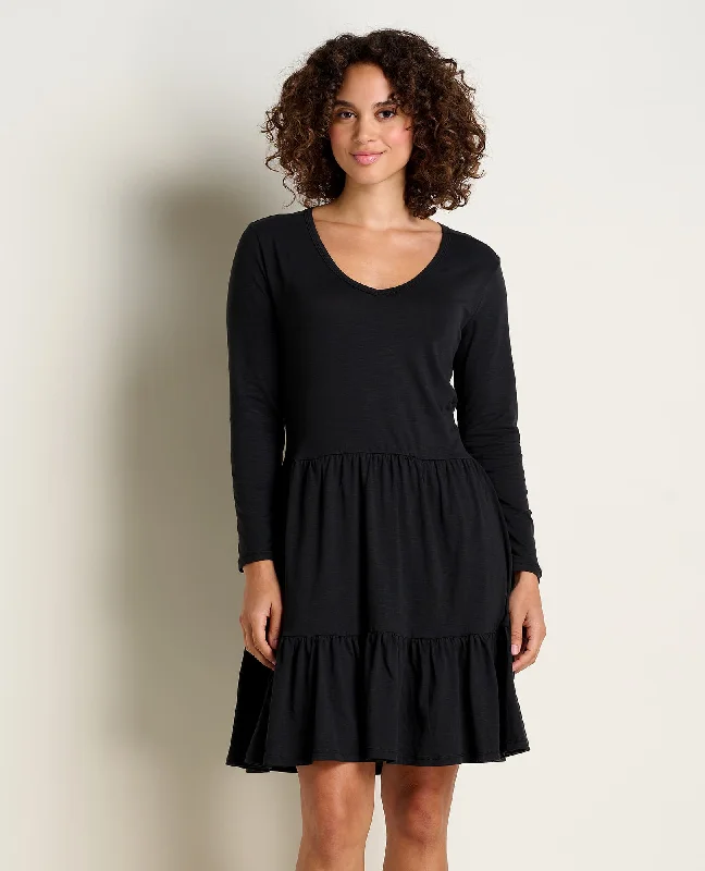 Square neck vintage dresses-Marley Tiered Long Sleeve Dress