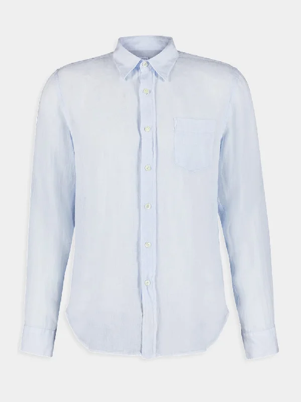 Women's clothing gift ideas-Regular Fit Light Blue Linen Shirt