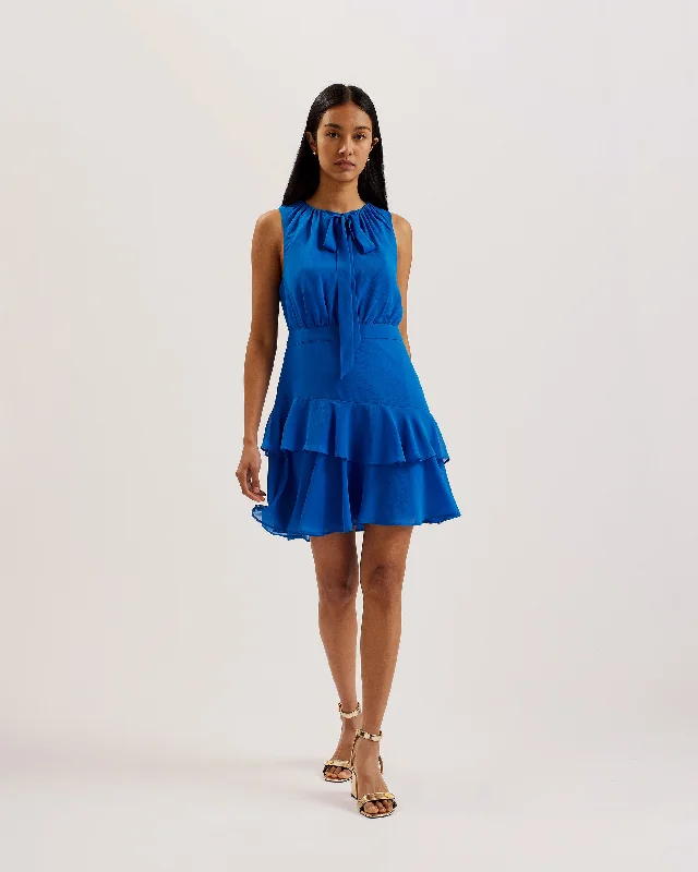 A-line vintage dresses-Zandaa Asymmetric Tiered Mini Dress Blue