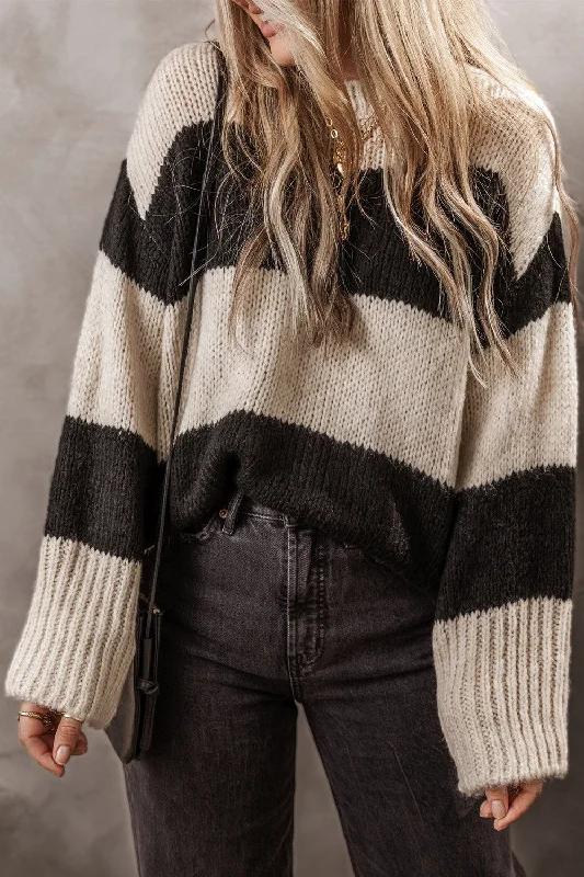 Sweaters runway inspired-Color Block Round Neck Sweater