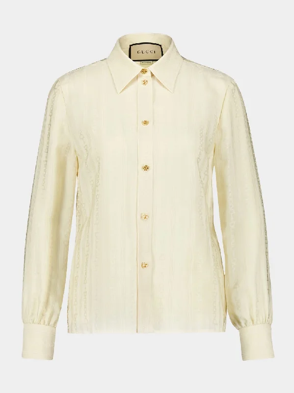 Women's clothing pastel tones-Horsebit Jacquard Silk Shirt