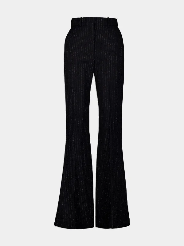 Women's clothing ombre styles-Striped Wool-Blend Flared Trousers