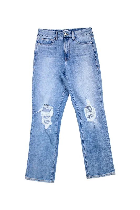 Bottoms for festivals-Good American - Straight Distressed Jeans