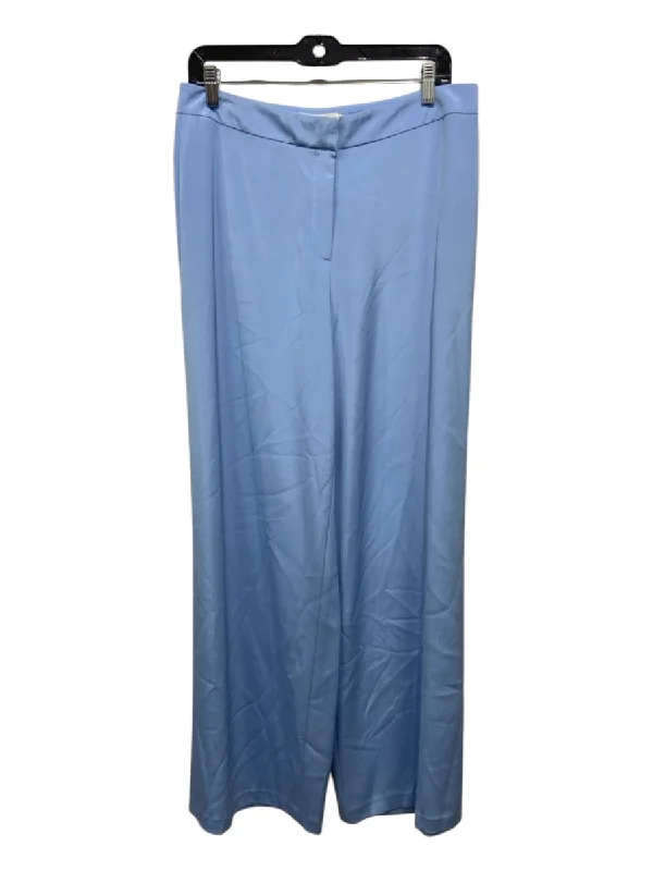 Bottoms with hiking boots-Lafayette 148 Size 10 Light Blue Silk Blend High Rise Pockets Wide Leg Pants