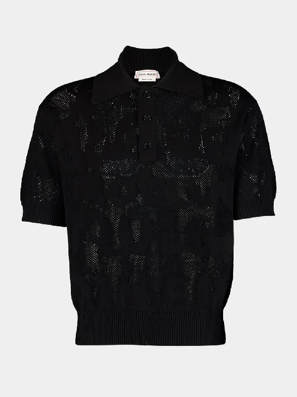 Women's clothing holiday vibe-Graffiti Mesh Cotton Polo