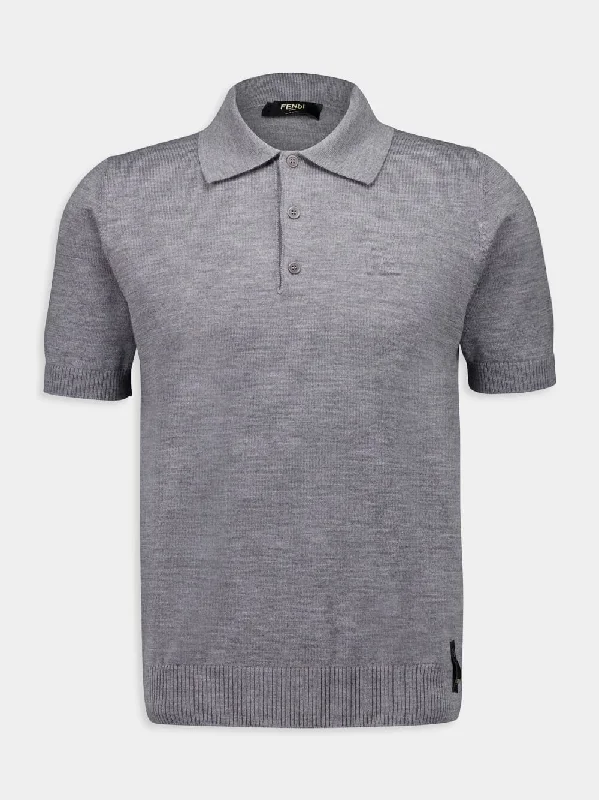 Women's clothing travel essentials-Grey Wool Polo Shirt