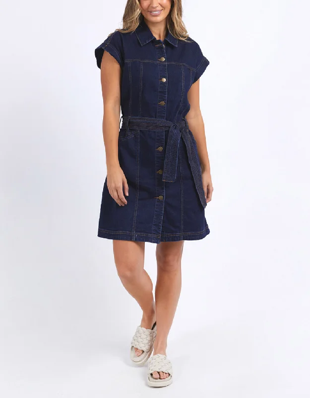 Asymmetrical edge dresses-Heidi Dress - Dark Blue Denim