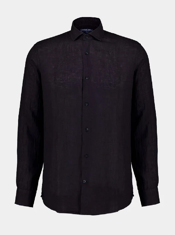 Women's clothing exclusive-Antonio Black Linen Shirt