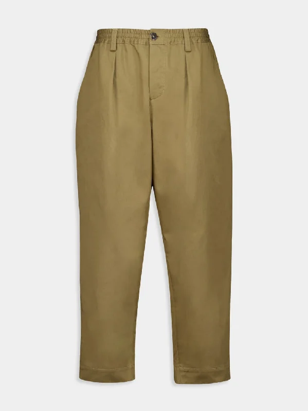 Women's clothing low-waist-Olive Gabardine Cropped Trousers