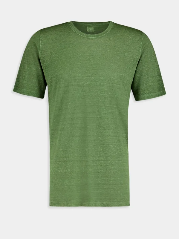 Women's clothing timeless-Green Linen T-Shirt