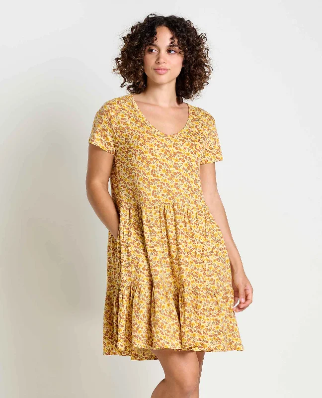 Yellow floral dresses-Marley Tiered Short Sleeve Dress