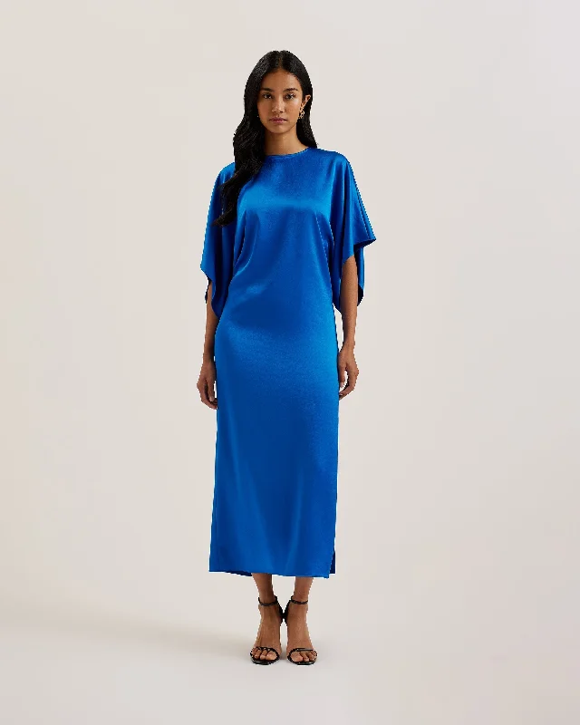 Topaz sparkle dresses-Navala Batwing Sleeve Side Split Midi Dress Blue