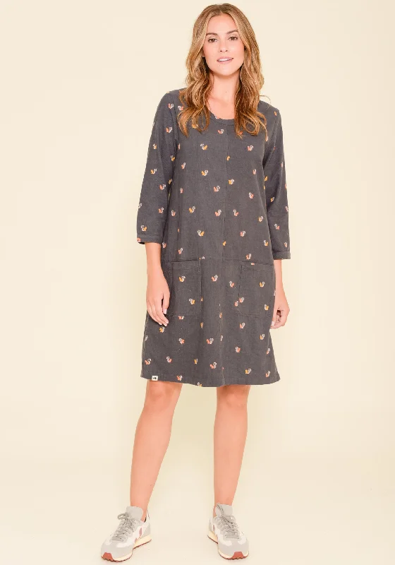 Simple cotton dresses-Squirrel Cord Smock Dress