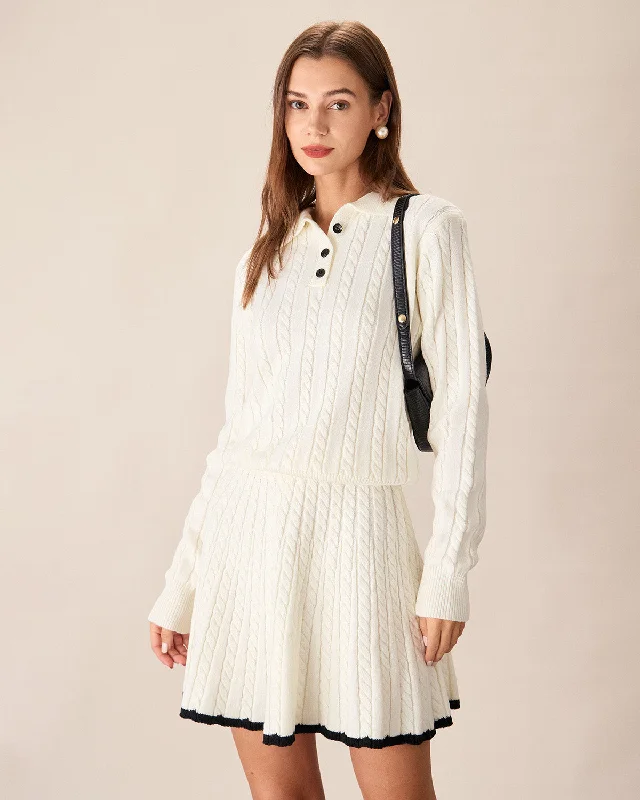 Sweaters deal steal-White Contrasting Button Sweater