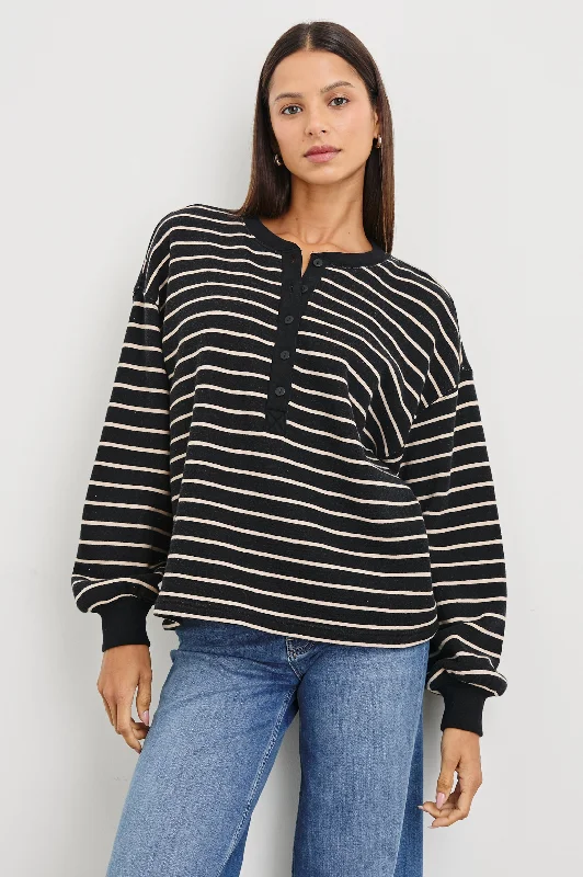 Graduation hoodies & sweatshirts-JOAN SWEATSHIRT - BLACK IVORY STRIPE