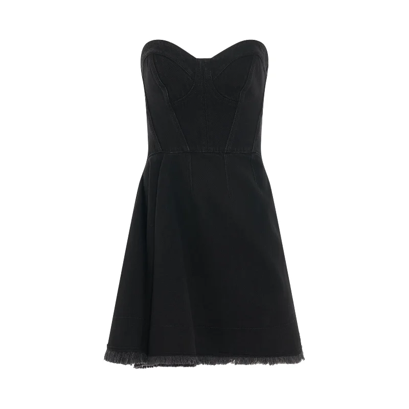 Bubbly champagne dresses-Mini Bustier Denim Dress in Black