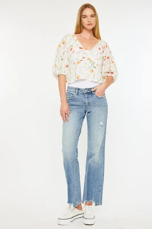 Bottoms for snowy days-Kancan Mid Rise Frayed Hem Straight Jeans