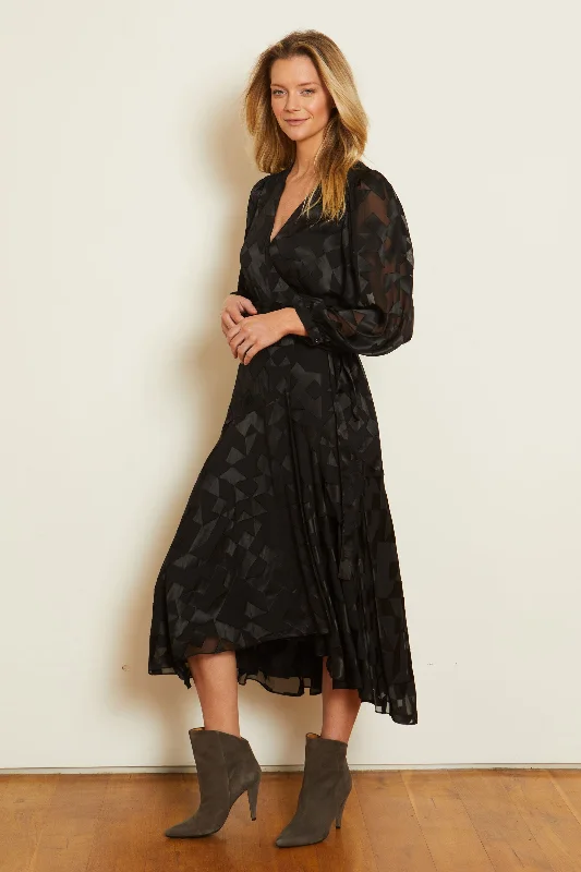 Matte velvet dresses-Caballero Moon Maxi in Black Geo Burnout