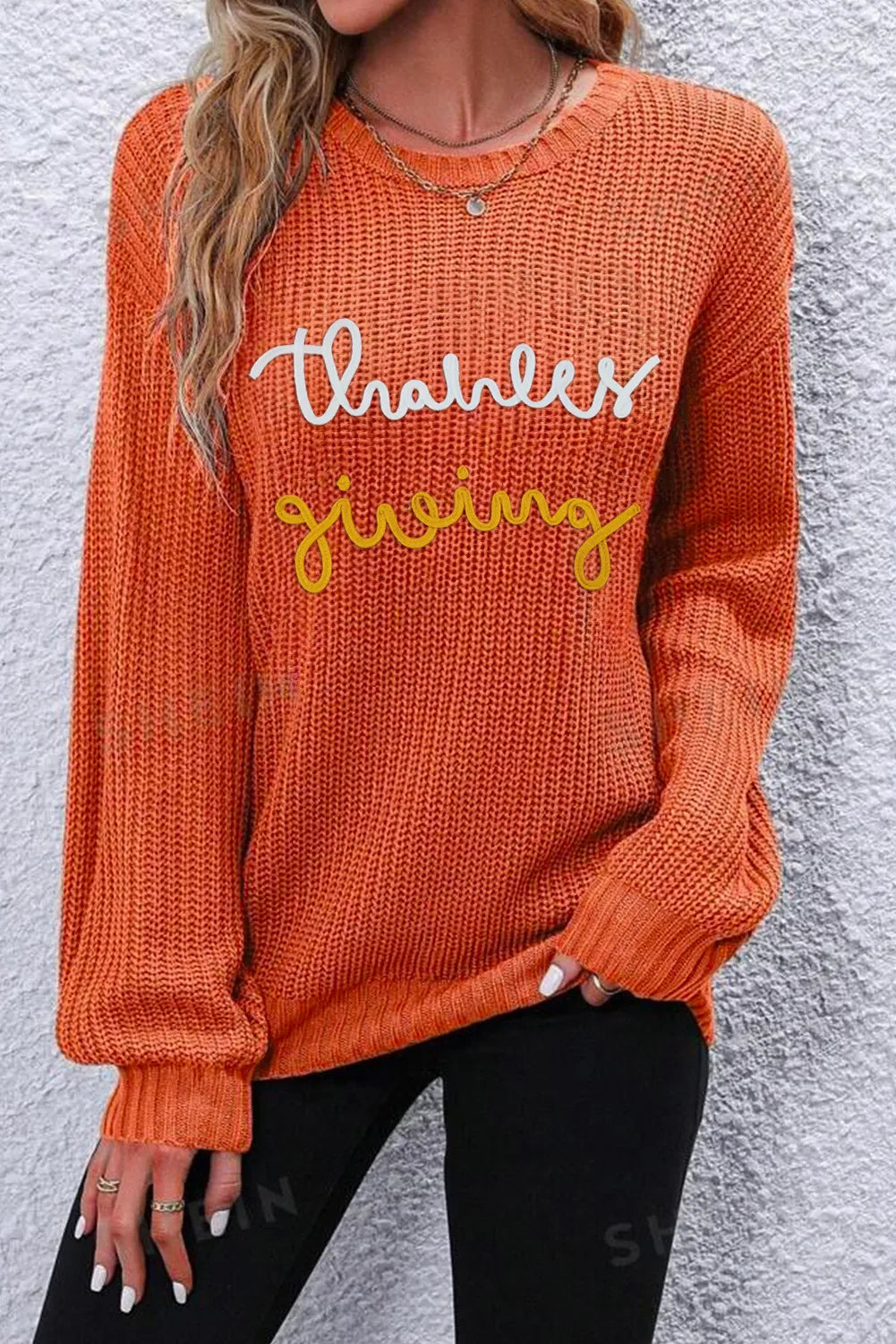 Sweaters unisex design-THANKSGIVING Round Neck Long Sleeve Sweater