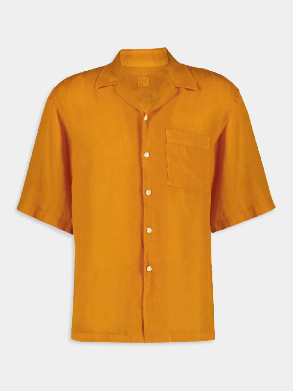 Women's clothing global brands-Linen Button-Down Orange Shirt