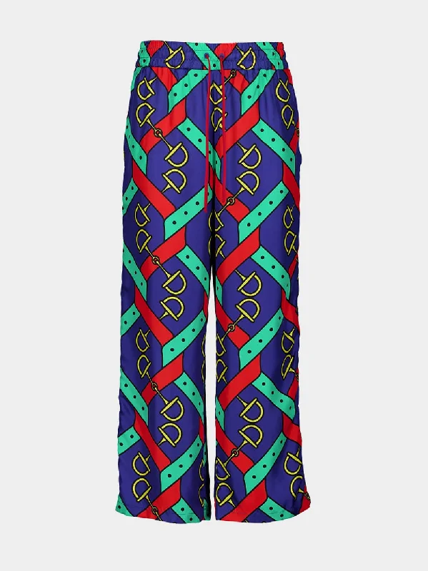 Women's clothing desert style-Graphic-Print Silk Cropped Trousers