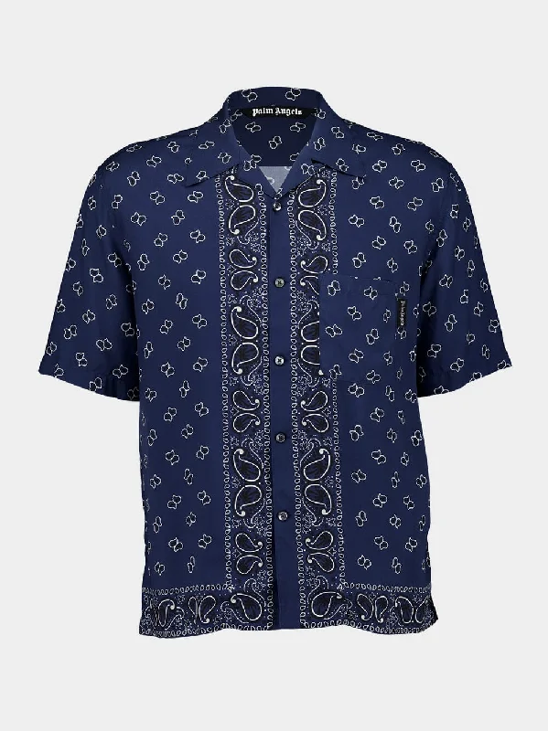 Women's clothing graphic tees-Paisley-Print Bowling Shirt