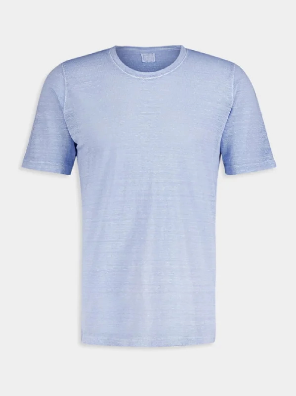 Women's clothing versatile-Sky Blue Linen T-Shirt