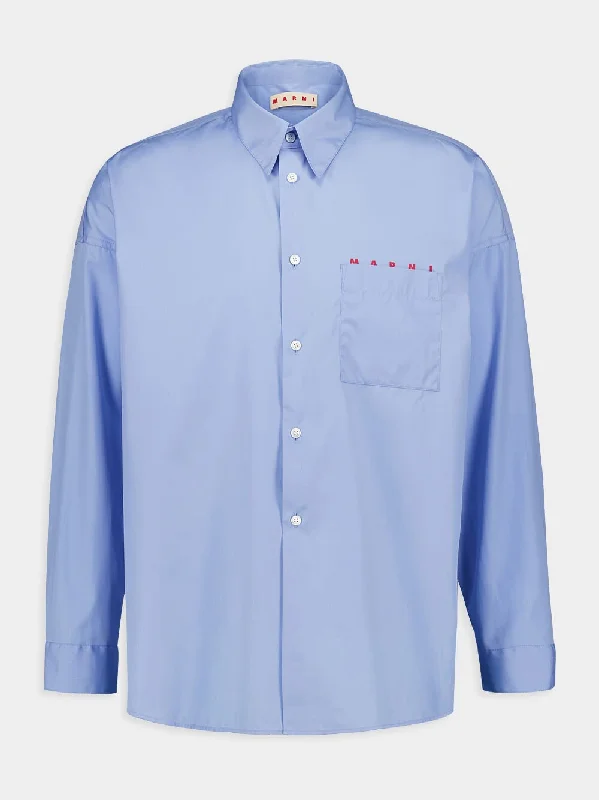 Women's clothing retail-Iris Blue Logo Cotton Shirt