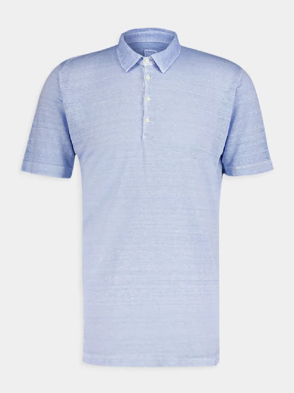 Women's clothing sizing-Crisp Blue Linen Polo