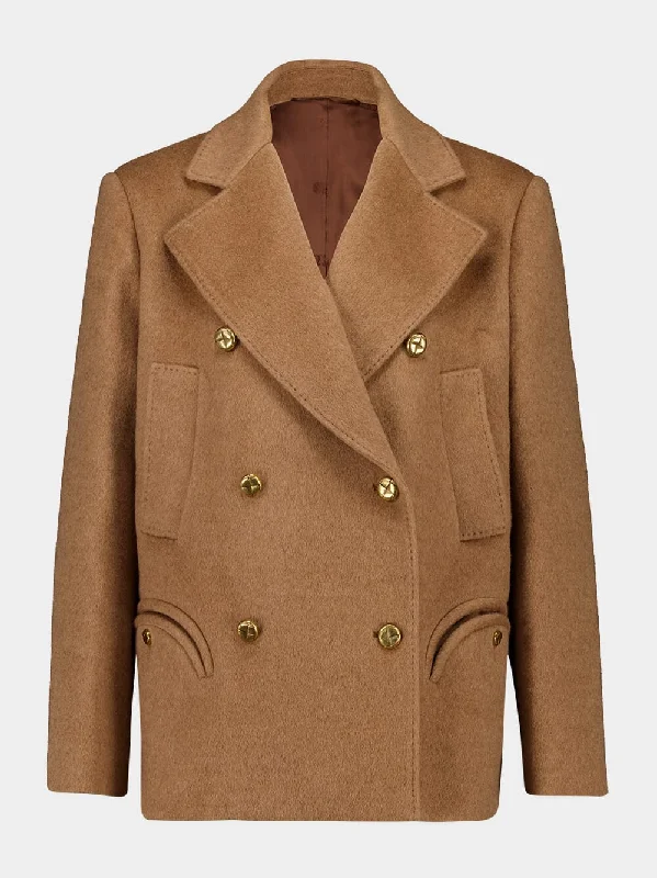 Women's clothing year-round-Mylius Double-Breasted Camel Coat