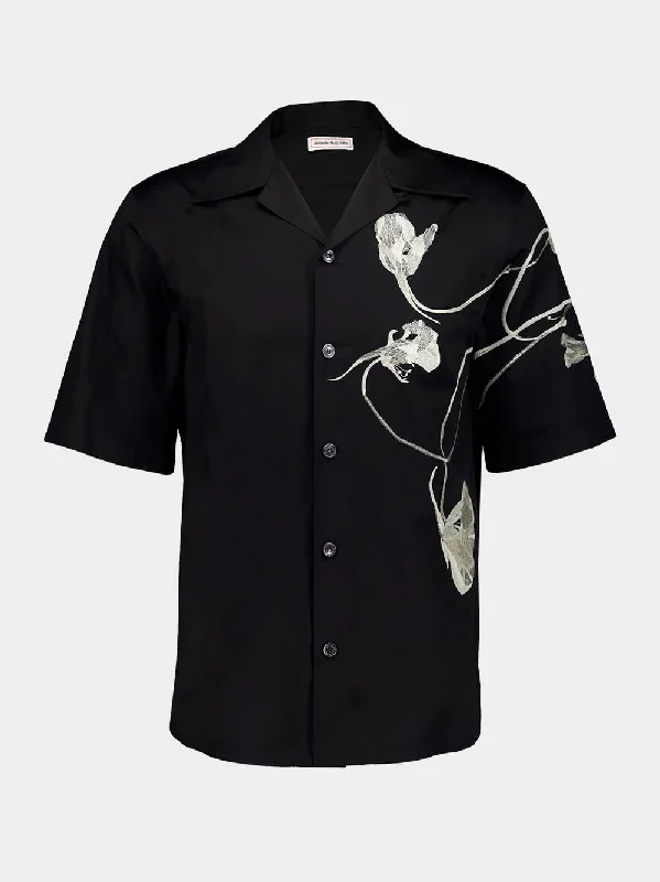 Women's clothing interview-Black Flower Hawaiian Shirt