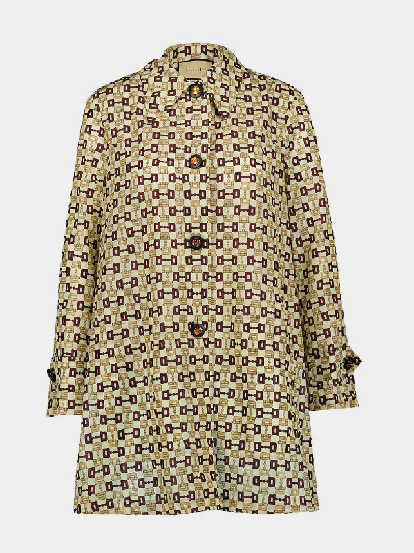 Women's clothing trendy-Horsebit-Print Buttoned Coat