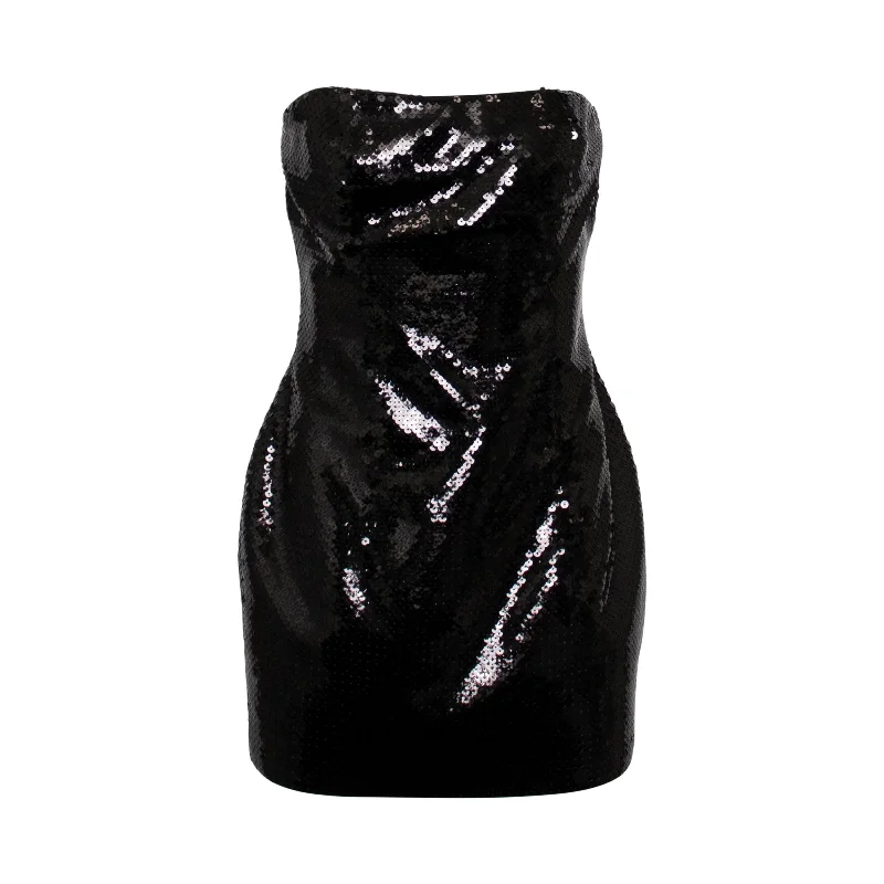 Scoop neck soft dresses-Sequin Bustier Mini Dress in Black