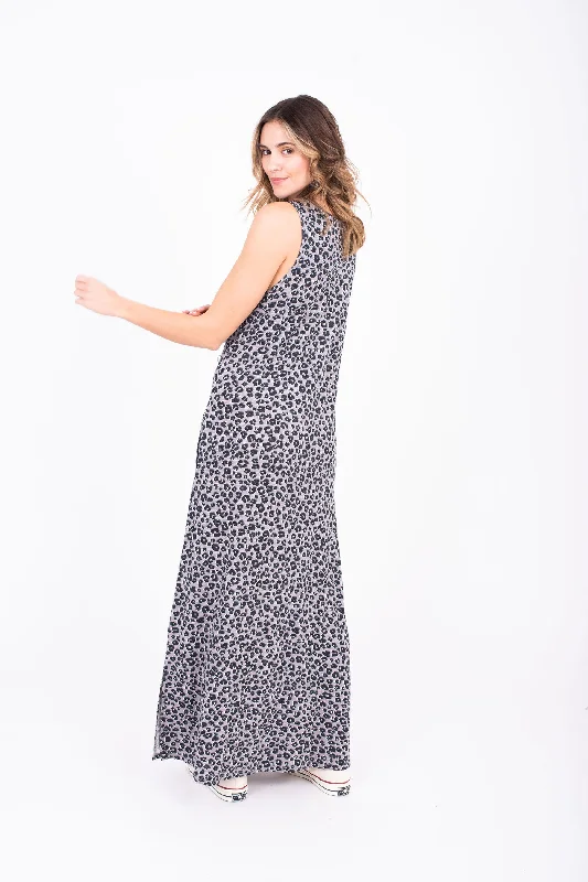 Black sequin dresses-Leopard Spot Maxi Dress