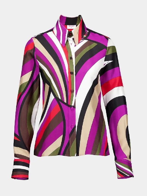 Women's clothing bright hues-Iride-Print Silk-Twill Shirt