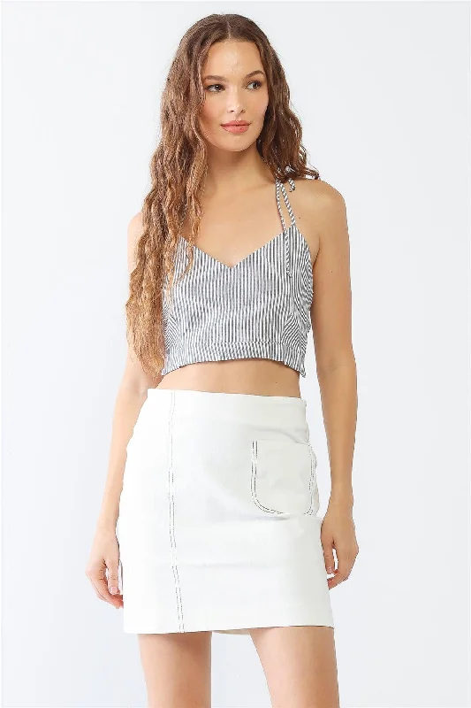 DIY Tops-Stripe Print Sleeveless Self-Tie V-Neck Crop Top