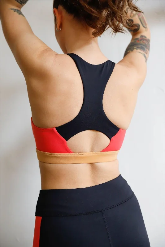 Wild Tops-Black Multi Color Block Racerback Strap Classic Silhouette Sports Bra Activewear Top / XS-L/3-1