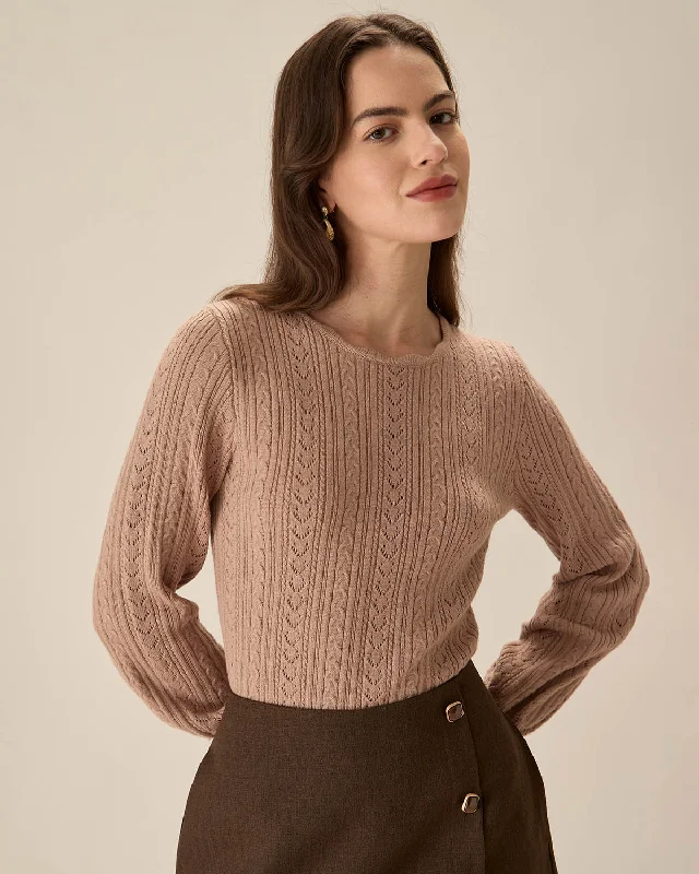 Sweaters modern charm-Khaki Lantern Sleeve Slim Sweater